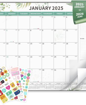 Ospelelf Desk Calendar 2025-2026 Large 22"x17" Monthly Planner Pad with Plastic Cover 18 Months Green Leaves